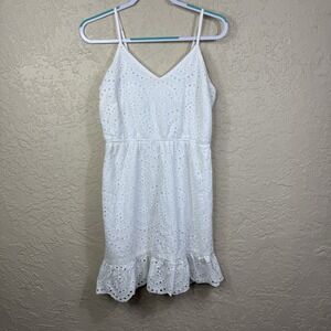 Japna Eyelet Ruffle‎ White Sundress Size L Smocked Embroidered Tiered Cottage